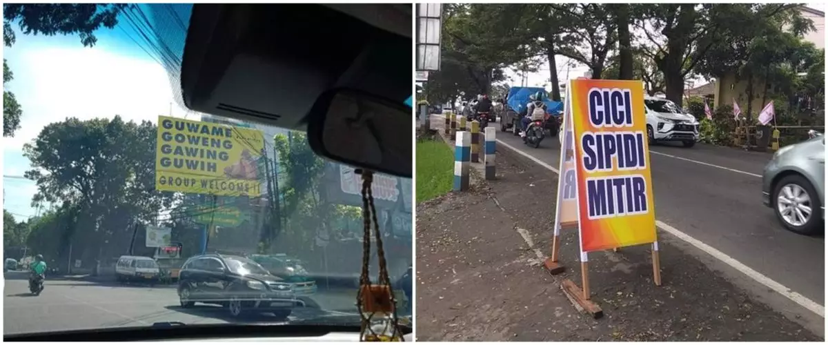 11 Spanduk promosi ini bahasanya nggak biasa, harus baca dua kali