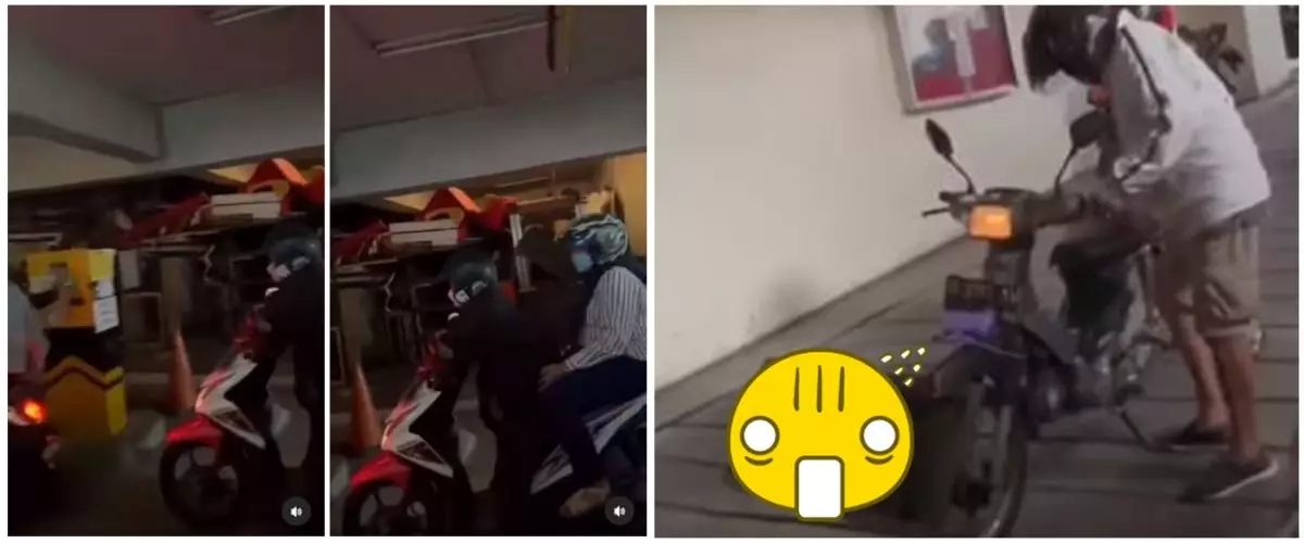 Antre bayar parkir, motor pengendara tersangkut benda tak terduga