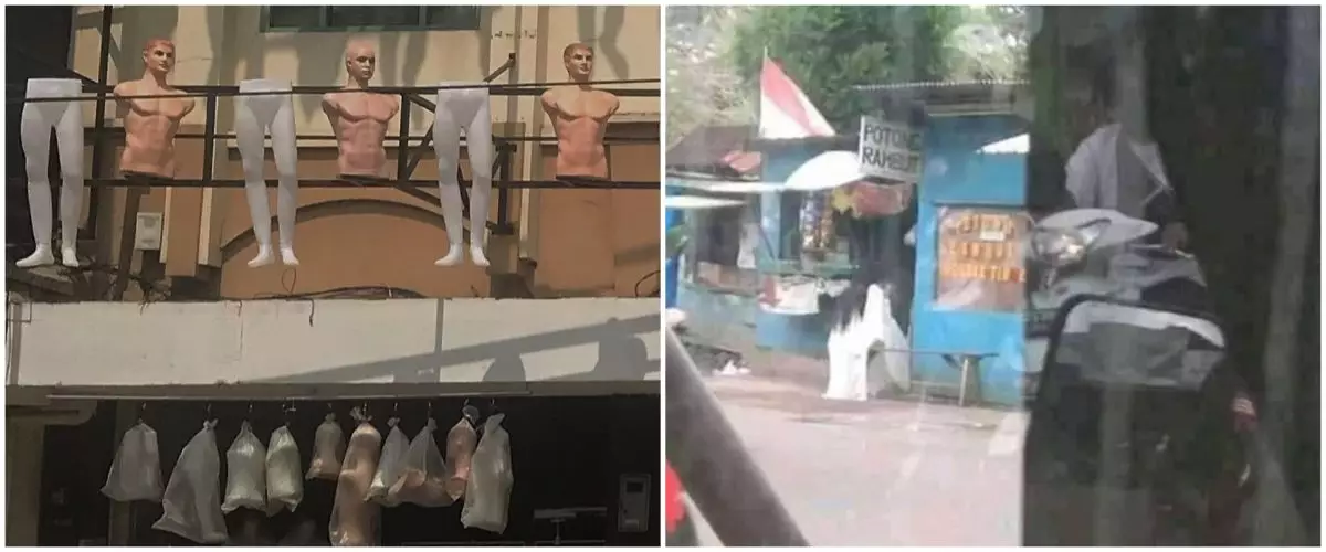 9 Penampakan di depan toko ini potretnya bikin orang senam jantung