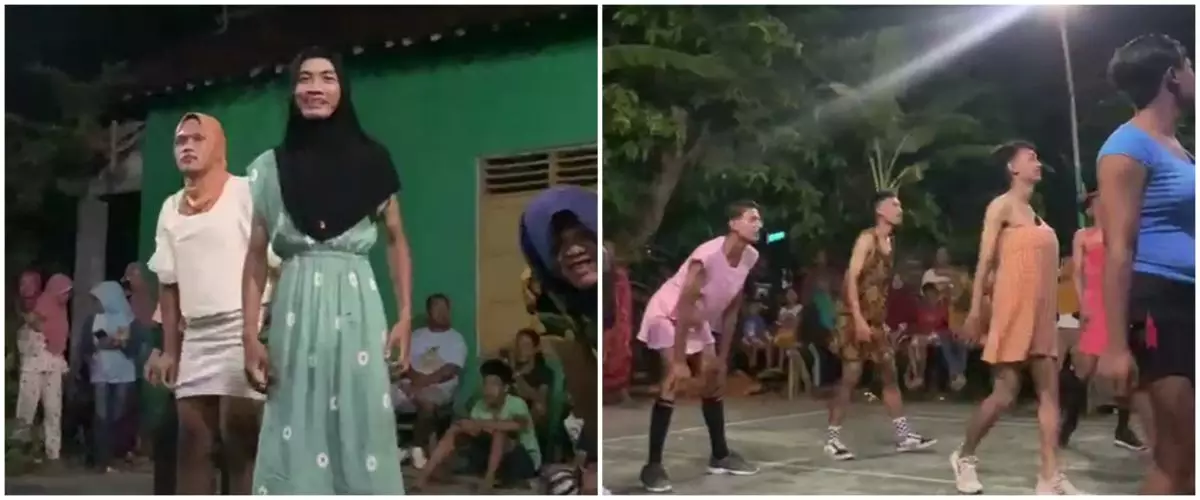 Keseruan lomba voli bapak-bapak, seragamnya bikin gagal fokus