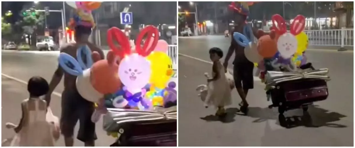 Perjuangan ayah jualan balon sambil bawa anak, demi bayar sekolah