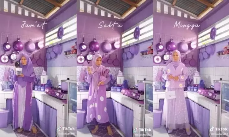 Viral emak-emak pecinta ungu garis keras, rumah & outfit bikin salfok