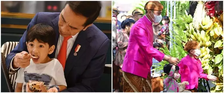 9 Potret 4 cucu Jokowi di siraman Kaesang, Jan Ethes lengket dengan Mbah Owi