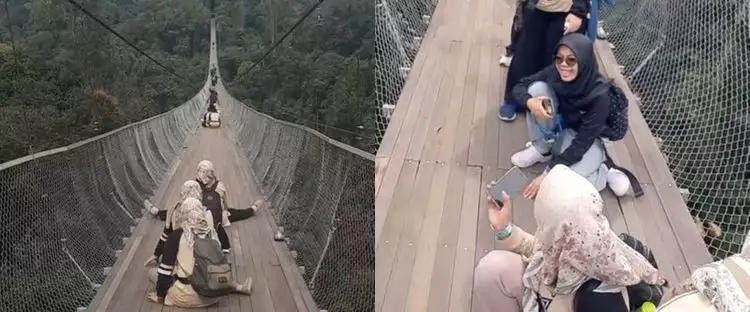 Penampakan jembatan gantung di Bandung ini goyang-goyangnya bikin kaki gemetar