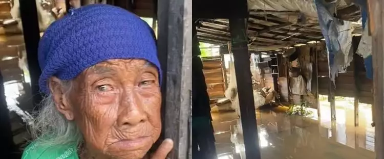 Nenek ini berjuang bertahan di rumah yang kebanjiran, penampakannya bikin warganet terenyuh