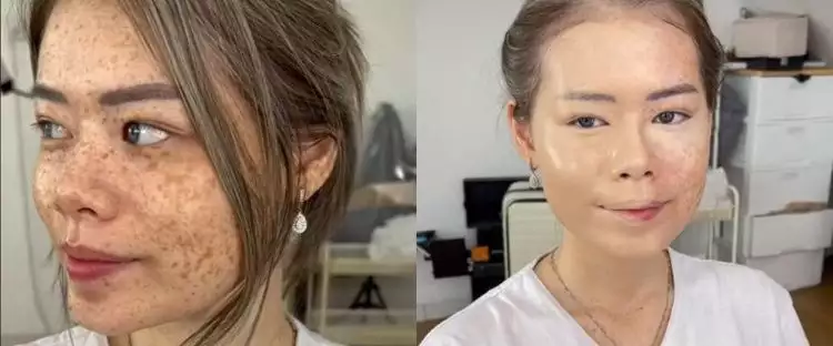 Wanita ini wajahnya penuh freckles dirias MUA ala makeup Korean look, transformasinya bak Barbie