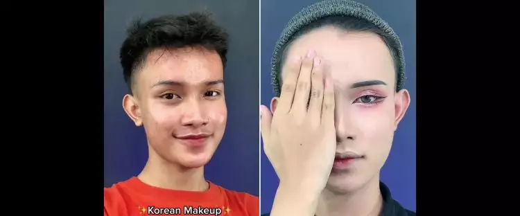 Skill makeup-nya bak MUA profesional, transformasi pria jadi idol K-Pop cewek ini bikin takjub