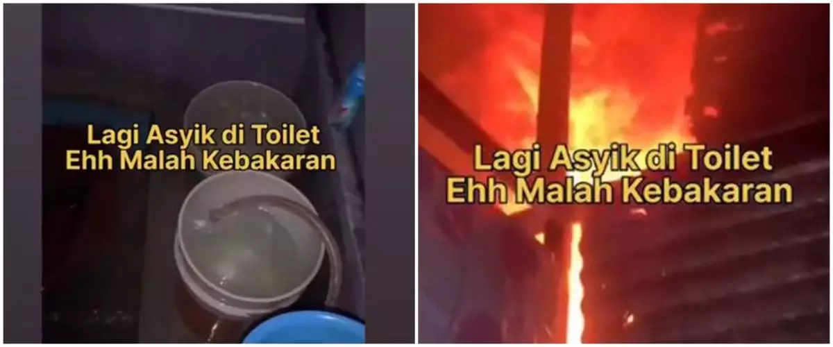 Tak lari ketika melihat atap kamar mandi kebakaran saat buang air, reaksi pria ini bikin geregetan