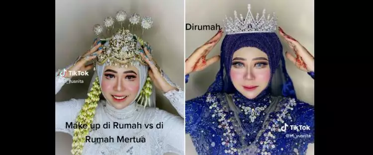 Wanita ini bandingkan makeup di rumah sendiri vs mertua, hasil riasannya kayak karnavalan