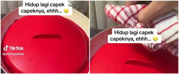 Wanita masak nasi di panci pakai tutup Tupperware ini endingnya sesuai dugaan netizen