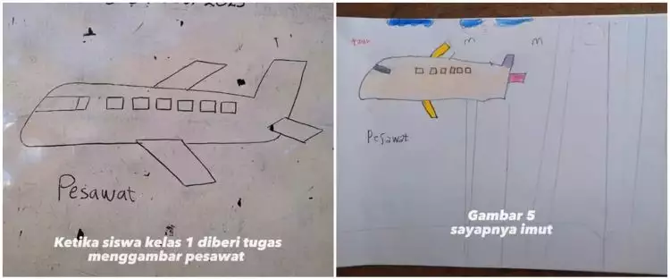 Disuruh gambar pesawat sama guru, 8 hasil karya murid kelas 1 SD ini kreatif diluar dugaan