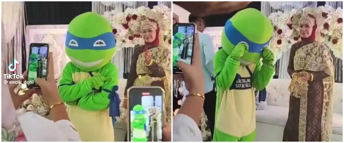 Hibur mempelai wanita, cowok ini rela datang ke nikahan mantan pacar pakai kostum badut