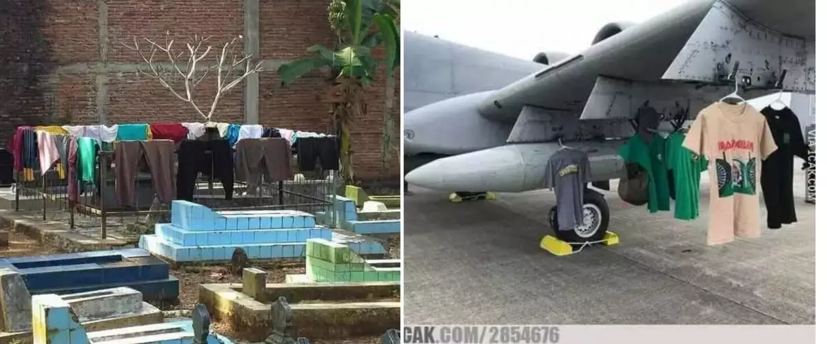 11 Poret kocak cara orang jemur pakaian ini nyeleneh abis, bergurunya dari mana sih?