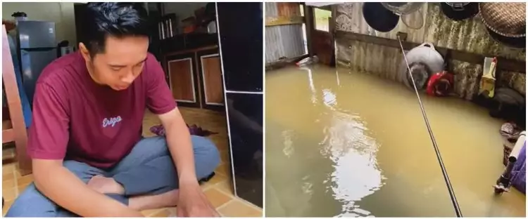 Viral dapur kebanjiran jadi empang, aksi santai pemilik rumah manfaatkan musibah ini bikin ketawa