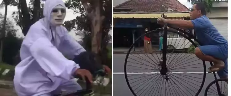 45 Potret kocak cara orang naik sepeda ini penampakannya nyentrik abis, bikin senyum kecut