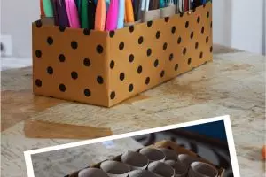 Simpan koleksi pulpenmu dari kardus sepatu dan roll tisu bekas