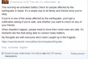 Cek keselamatan gempa bisa lewat Facebook, ada notifikasi khusus gempa