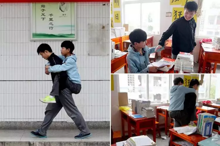 Pelajar ini 3 tahun menggendong temannya yang cacat ke sekolah, salut!