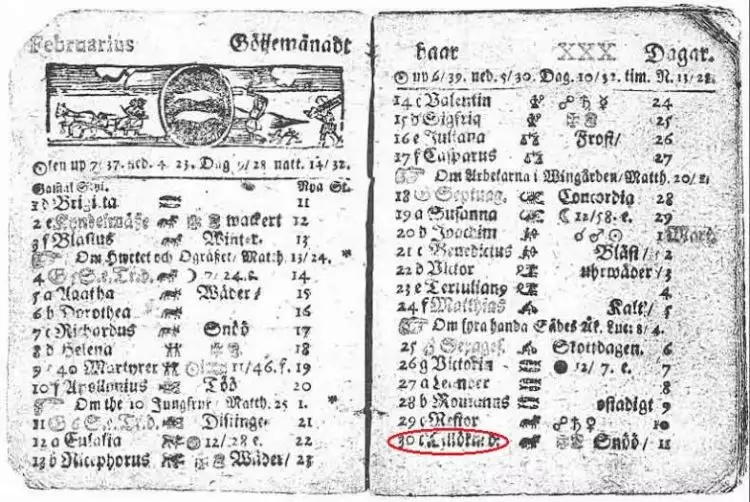 Ternyata dulu pernah ada tanggal 30 Februari, tapi di Swiss tahun 1712