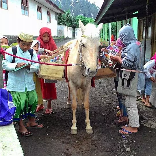 Di lereng Slamet, seekor kuda berperan jadi perpustakaan keliling