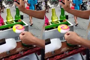 Jajanan jadul es gosrok, cara makannya pelan-pelan, takut pecah 