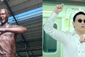 Patung legenda sepak bola Inggris ini seperti sedang ber-gangnam style
