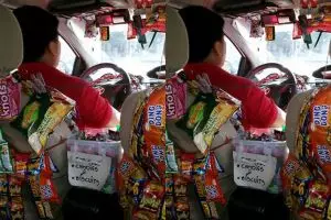 Sopir taksi jualan snack dalam taksinya demi uang sekolah anak