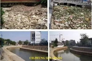 Foto-foto perbedaan sungai Ciliwung sebelum dan sesudah relokasi