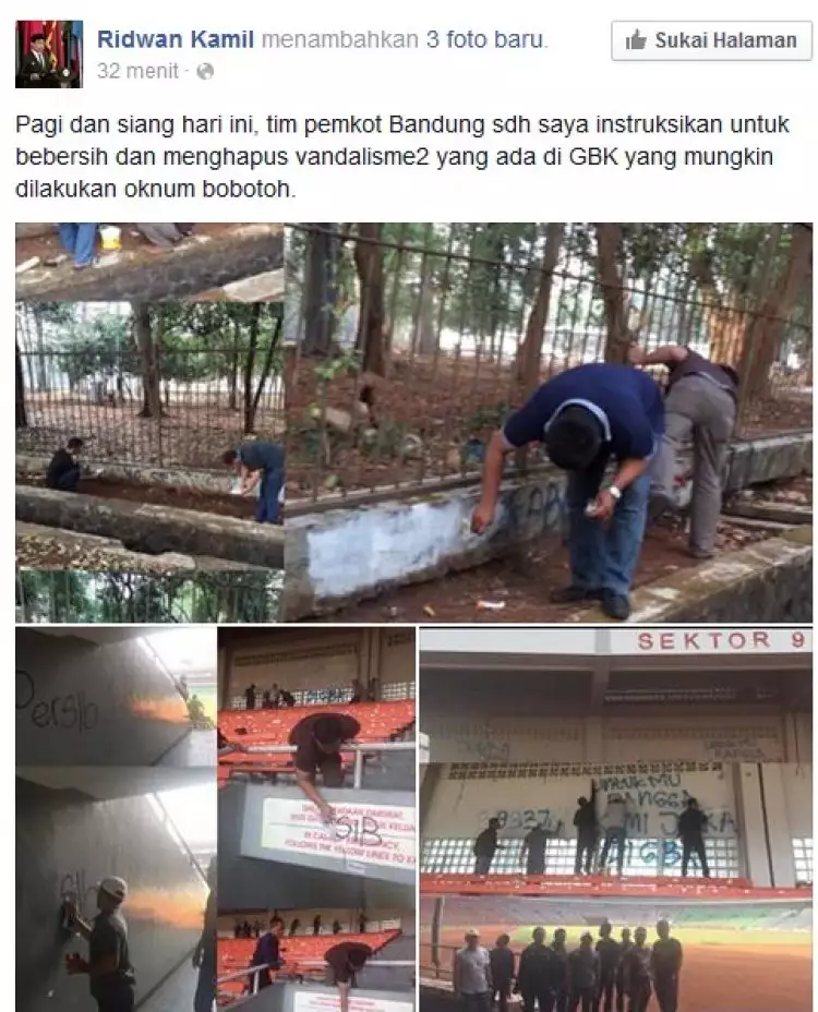 Layak dicontoh, Pemkot Bandung bersihkan coretan di dinding GBK