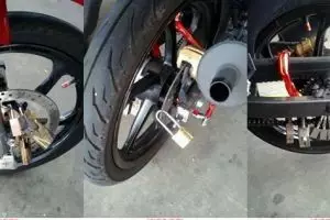 Takut kemalingan, pemilik motor ini kunci motornya pakai 15 gembok