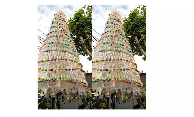 Pohon Natal megah ini terbuat dari limbah gelas plastik, wow keren!