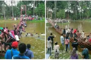 Kelebihan muatan para pengunjung doyan selfie, jembatan ini ambruk!