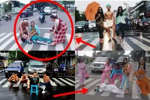 Tren selfie baru, ABG berpose di zebra cross saat lampu merah!