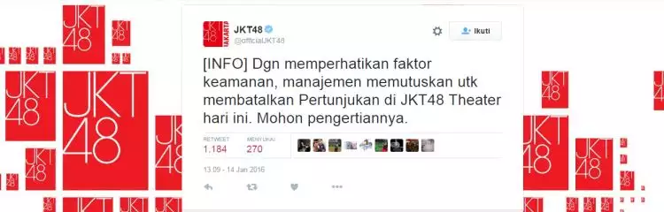 Imbas insiden Sarinah, JKT48 batalkan konser demi keamanan