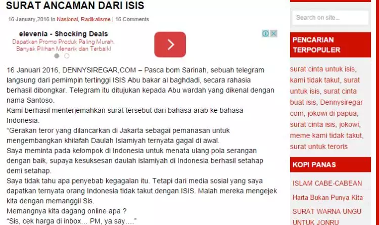 Inikah surat balasan ancaman ISIS untuk Indonesia? 