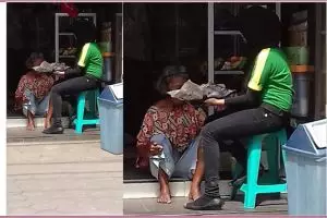 Bikin haru, SPG cantik ini suapi nenek tuna wisma pengidap stroke