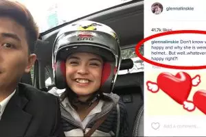 Ekspresi Chelsea pakai helm dalam mobil ini buat Glenn bingung....