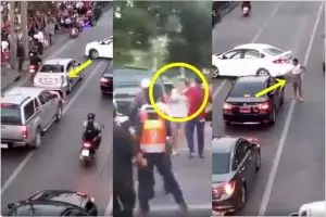 Arogan di jalan raya, pengemudi mobil ini dihajar massa yang geram