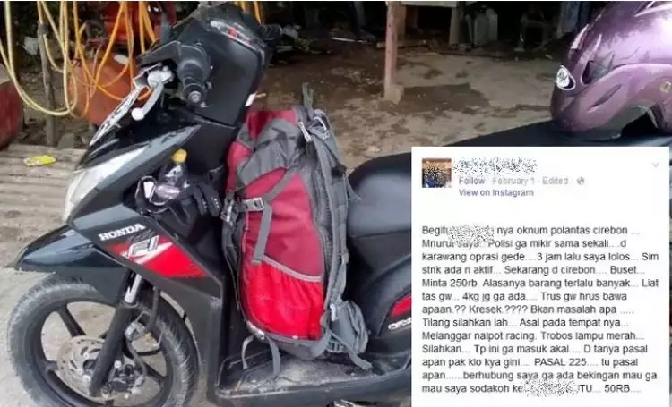 Pemotor bawa tas ditilang polisi di Cirebon bantah telah minta maaf