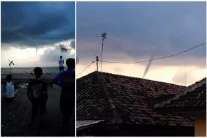 VIDEO: Ngerinya puting beliung di Selat Bali