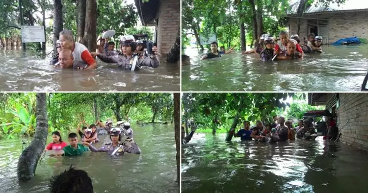 15 Foto heroik polisi evakuasi korban banjir ini tuai simpati netizen