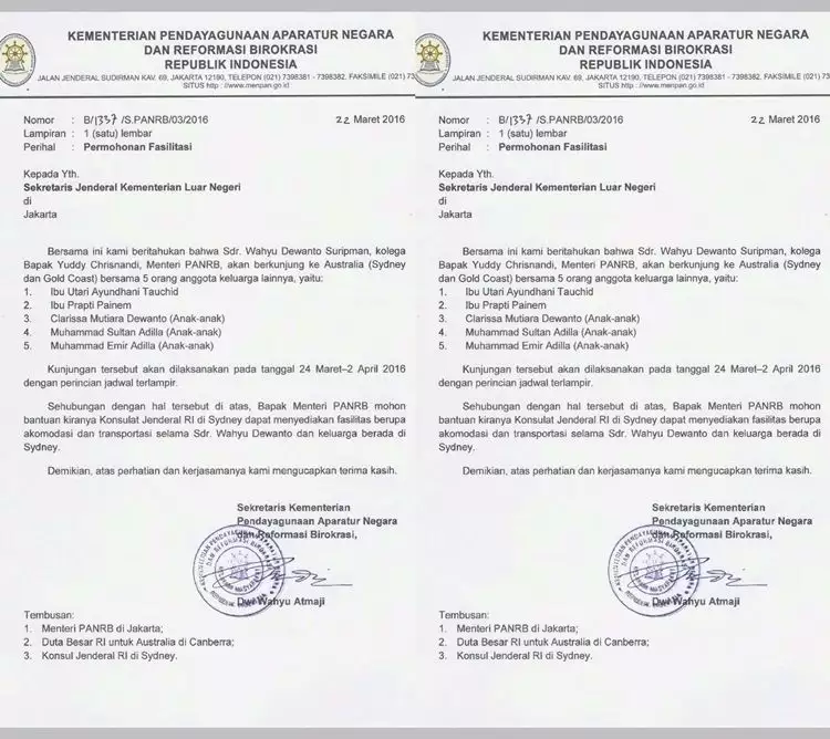 Surat permintaan fasilitas kolega Menteri Yuddy ini bikin geregetan