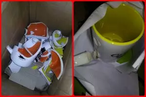 Terulang lagi, cangkir yang dikirim lewat JNE ini pecah berantakan