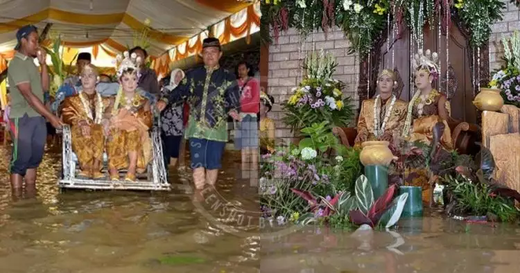 Pasangan ini tetap menikah meski dikepung banjir!