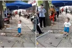 Kemarahan anak kecil tak terima lapak ibunya ditertibkan bikin ngakak