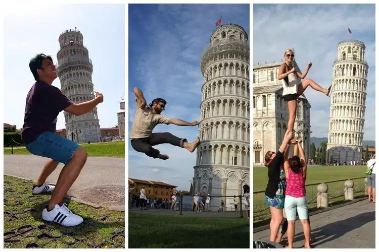 16 Pose kocak turis di Menara Pisa Italia, gini nih kelakuan turis!