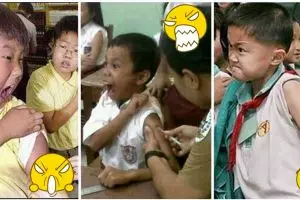 13 Ekspresi lucu siswa SD saat disuntik cacar, kamu pernah ya?