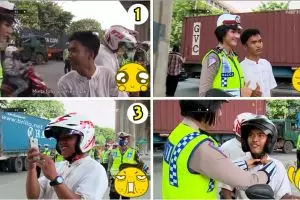 Berhenti di lokasi razia, bocah ini percaya diri foto bareng Polwan