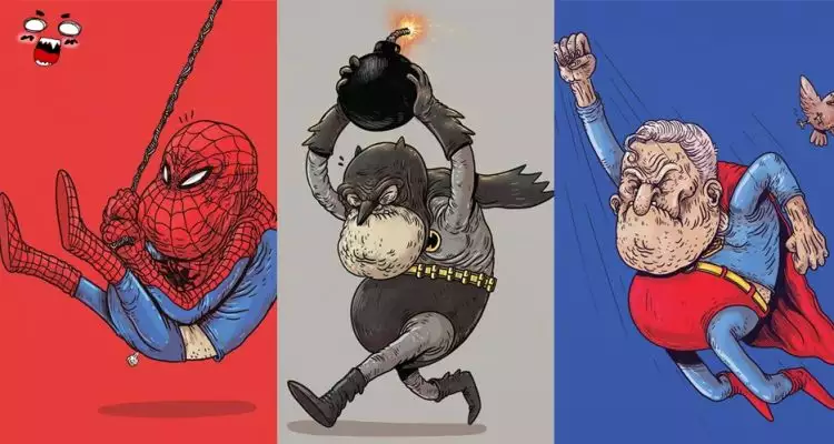 26 Ilustrasi kelakuan superhero kalau sudah tua, bikin ngakak deh! 
