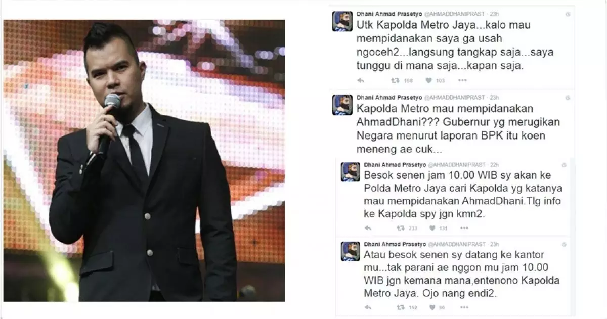 Ahmad Dhani tantang Kapolda Metro Jaya, ada apa ya?